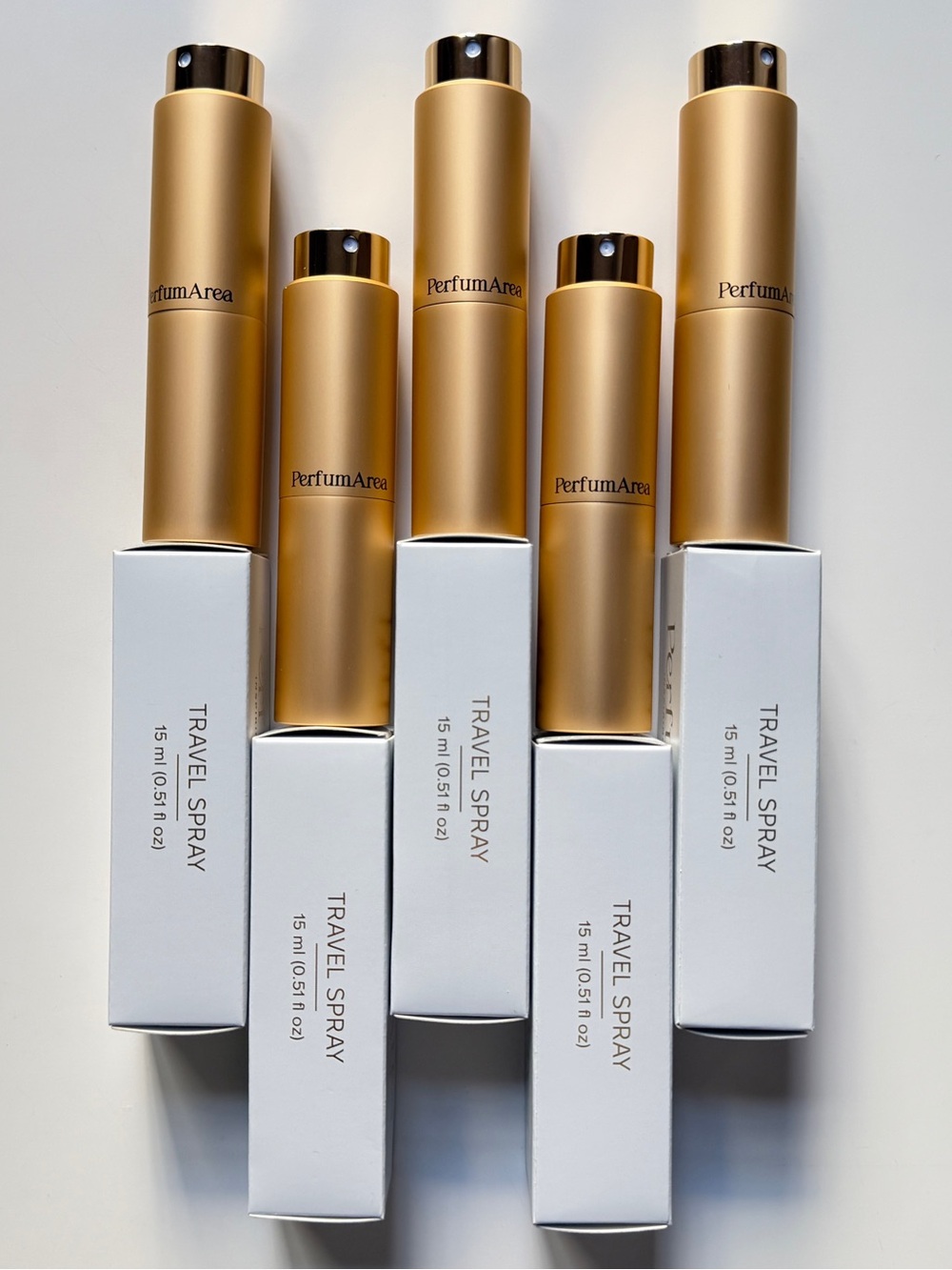 Set of 5 Empty Gold Refillable Perfume Atomizers 15ml/0.51oz Glass+Metal,in box
